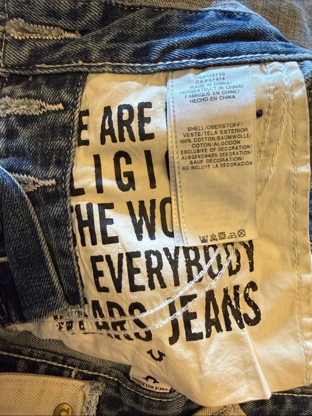 True Religion Two-Tone White Beige and Dark Blue Denim Short Overalls